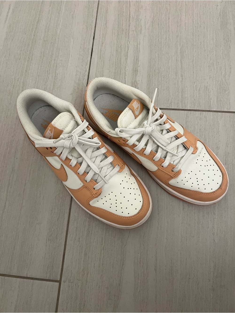 Classic Nike Dunk Low-Top Leather Sneakers in Cream & Tan
